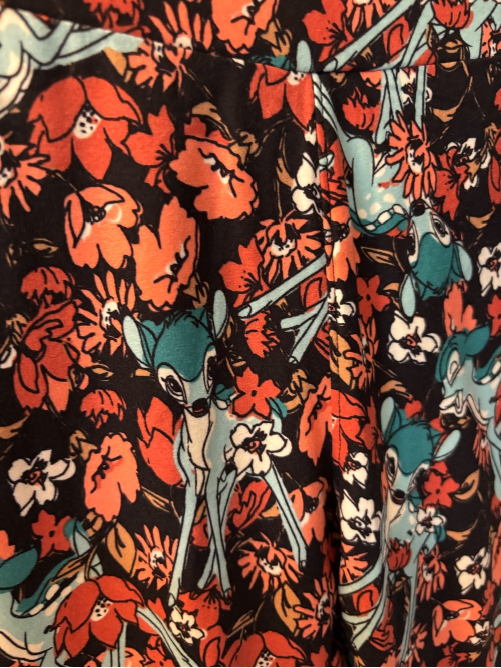 Rare Disney Fandom LuLaRoe Bambi Leggings Black Teal Floral Print